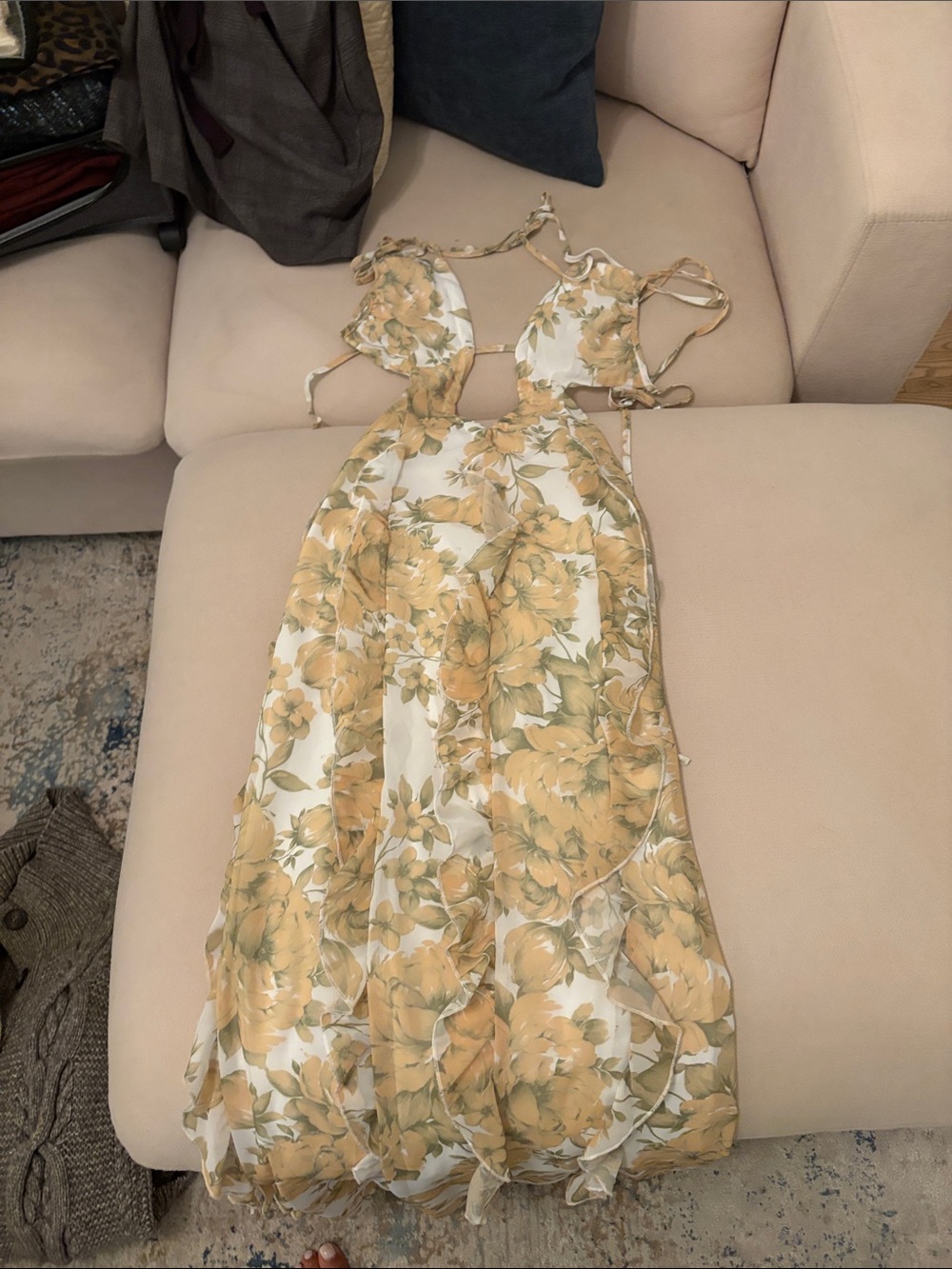 Peppermayo Yellow Floral Cutout Maxi Dress